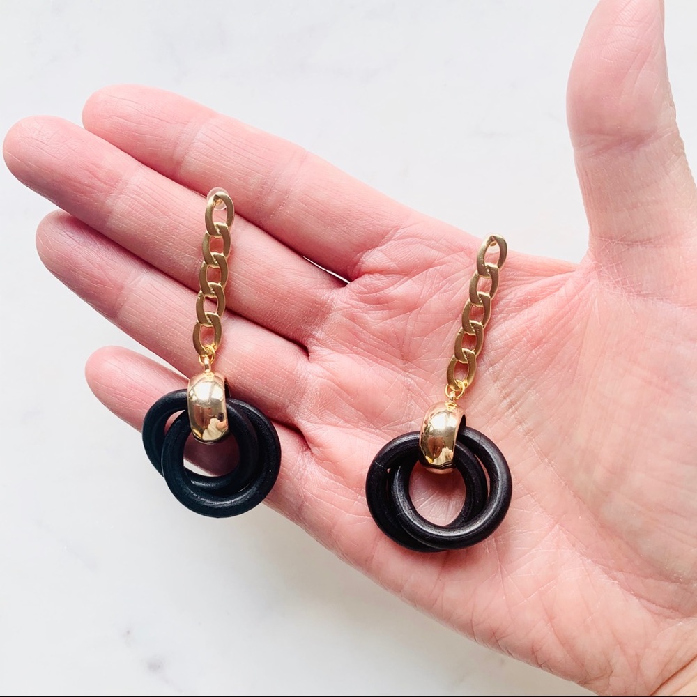 Gold and Black Hoop Style Earrings